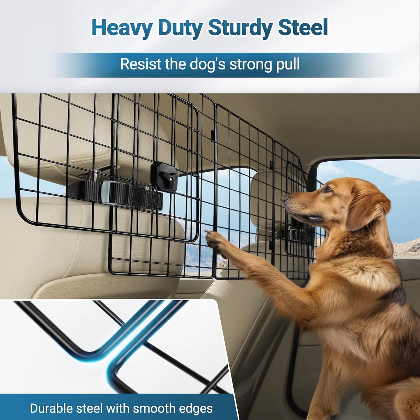 rabbitgoo Dog Car Barrier for SUVs, Adjustable Large Pet Gate, Universal-Fit Divider Cargo Net, Heavy-Duty Wire Mesh Dog Barrier SUV, Van Vehicles Subaru Car Accessories Safety Travel, Triple Folding