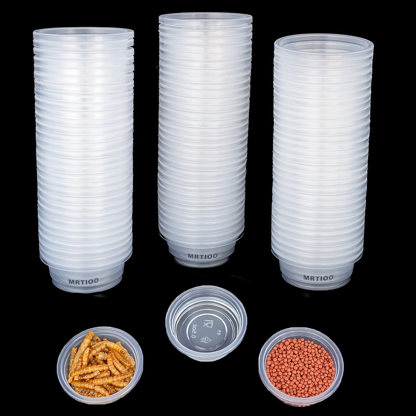 100 pcs 0.5oz Crested Gecko Food and Water Feeding Cups, with 2 Feeding Bottle, Reptile Feeder Bowls, for Lizard and Other Small Pet Ledge Accessories Supplies