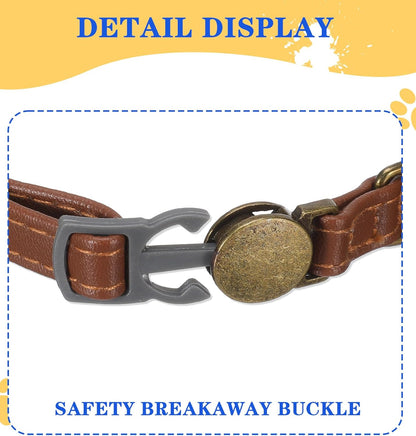 Cat Collars with Bell, 1PCS Kitten Collars with Bells Faux Leather Cat Collar for Small Cats Boy Girl (Brown)