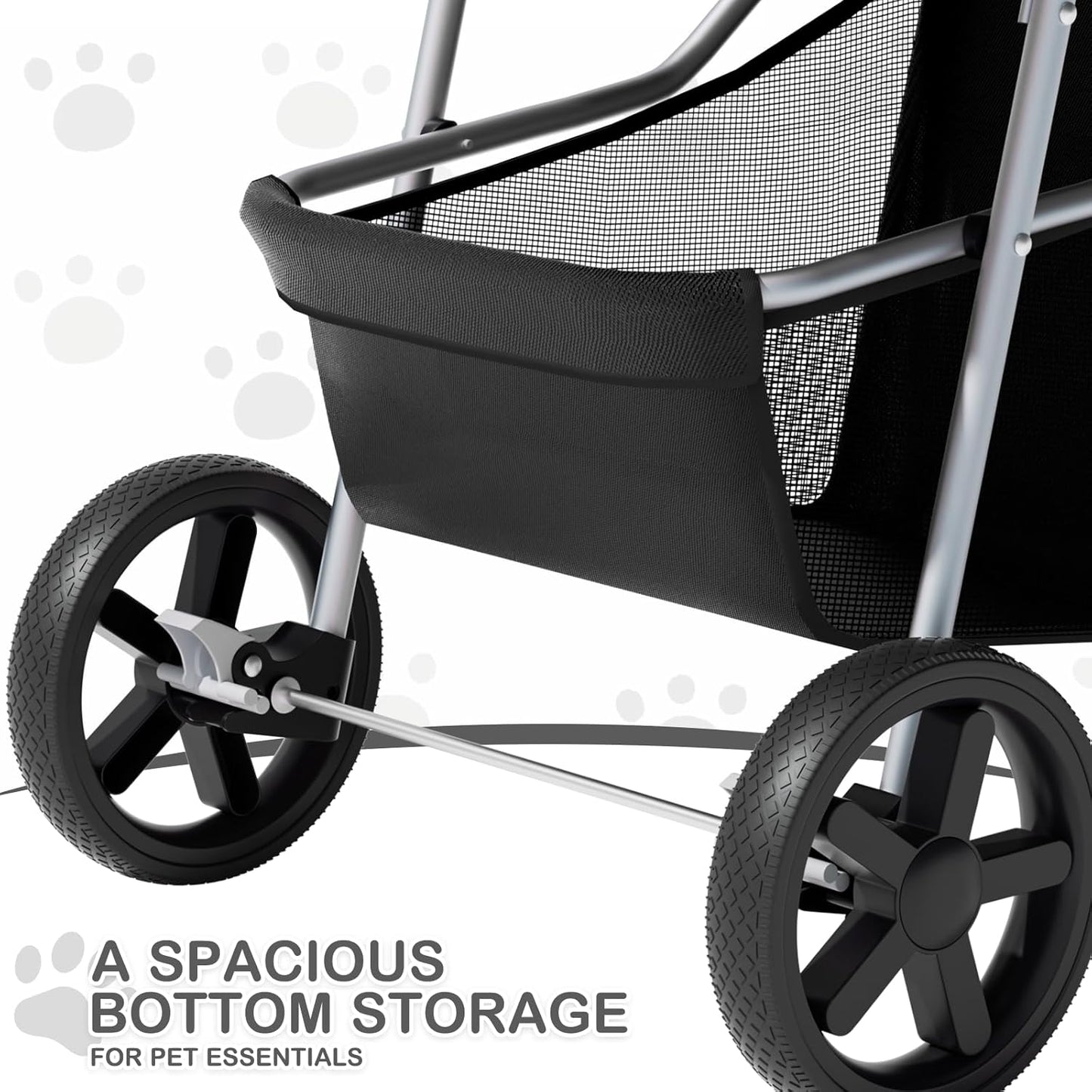 MoNiBloom Foldable Pet Stroller with Weather Cover, 3 Wheels Pet Strolling Cart for Small/Medium Dogs and Cats with Storage Basket and Cup Holder, Breathable and Visible Mesh for All-Season, Black
