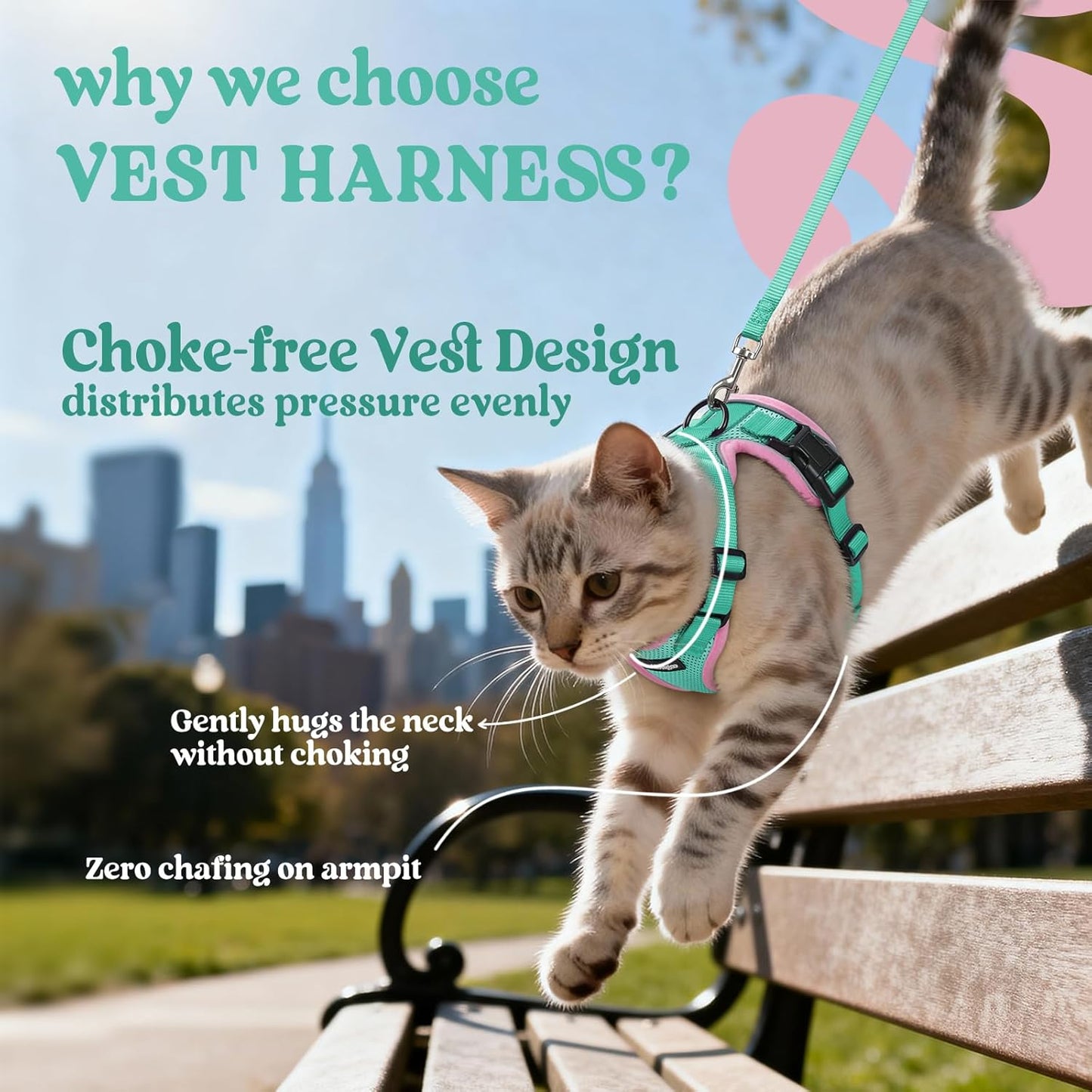 rabbitgoo Cat Harness and Leash for Walking, Escape Proof Soft Adjustable Vest Harnesses for Cats, Easy Control Breathable Reflective Strips Jacket, Green&Pink, XXS