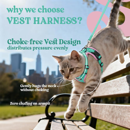 rabbitgoo Cat Harness and Leash for Walking, Escape Proof Soft Adjustable Vest Harnesses for Cats, Easy Control Breathable Reflective Strips Jacket, Green&Pink, XXS