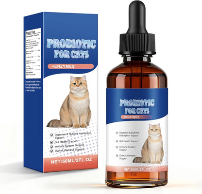 Cat Probiotics for Digestive Support - 60ml Probiotic for Cats with Digestive Enzymes & Prebiotics Supports Gut Health, Immune System