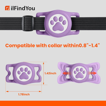 Waterproof Airtag Dog Collar Holder for Apple Air Tag, Silicone Dog Airtag Holder for Dogs & Cat Collars(Purple)