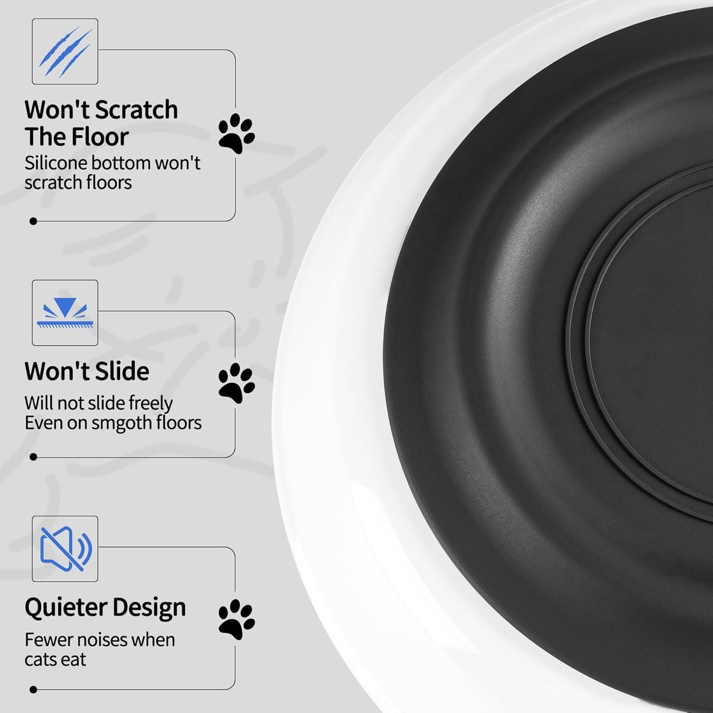 Cat Food Bowls, Whisker Friendly Ceramic Cats Bowls with Nonslip Silicone Base, Pack of 6 Quiet Dishes and Plates for Feeding Indoor Cats, Kittens and Small Dogs(Fishbone+Cat Paw,Shallower)