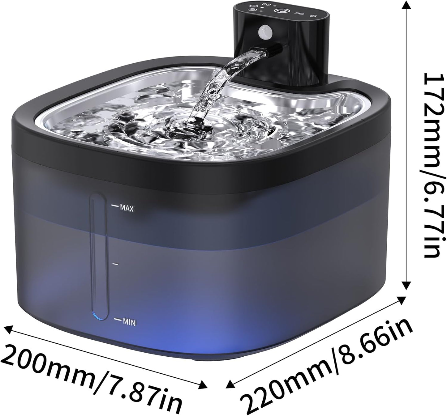 Wireless Cat Water Fountain with Stainless Steel Tray, 3.5L/118oz Rechargeable Battery Pet Water Dispenser, Ultra-Quiet Indoor Fountain with Motion Sensor, BPA-Free(2Filters)
