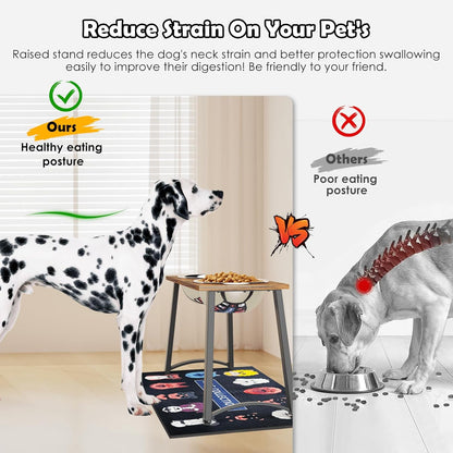 Elevated Dog Bowls for Large Dogs with Slow Feeder & Mat, 101oz Bowls, Tall Raised Dog Bowl Stand