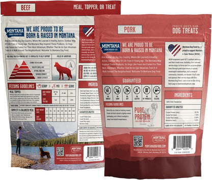 Beef Dog Food and Pork Dog Treat Adventure Fuel Bundle - 16 oz Freeze-Dried Raw Food with Single Ingredient Training Snacks