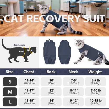 Cat Surgery Recovery Suit, Kitten Onesie After Surgery, Cats Recovery Cone Alternative for Abdominal Skin Wounds, Post Surgical Pajama Suit for Male Female Cat After Spay Wear Anti Licking (Grey, L)