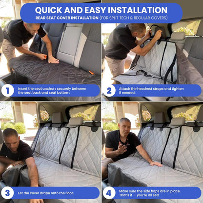 4Knines Back Seat Pet Cover for Dogs w/o Hammock – 54" Wide, Waterproof Car Seat Cover, Non-Slip, Heavy-Duty – Fits Cars, SUVs, Small Trucks – 2 Seat Belt & Latch Access – Back Seat Protector (Beige)