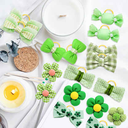 20pc Green Small Dog Hair Bows with Rubber Bands, Bulk Green Puppy Dog Hair Bows, Mix Handmade Cute Dog Gooming Flower Ball Bows for Holiday Yorkie Dog Hair Accessories