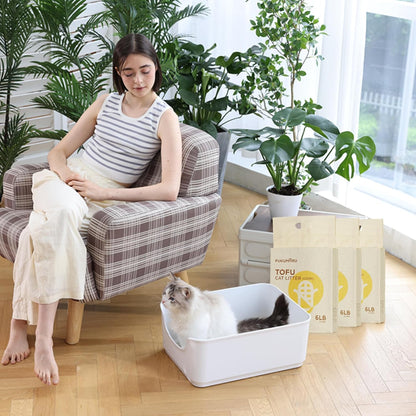 FUKUMARU Tofu Cat Litter, 100% Natural Ingredients Litter, Flushable, Dust Free, Quick Clumping, Lightweight, Low Tracking Cat Litter Pellets, Effective Odor Control, Unscented, 18 LBS (3 Packs)