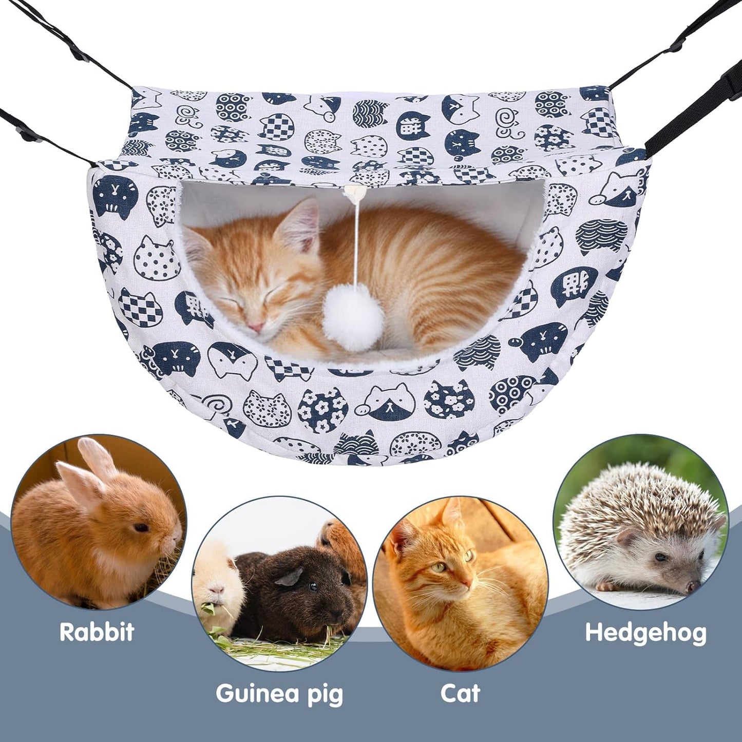 2 Pcs Cat Cage Hammock with Ball, Double Layer Soft Hanging Pet Bed for Indoor Cats, Kittens, Ferrets, Hamsters, Rabbits and Small Animals, 2 Styles