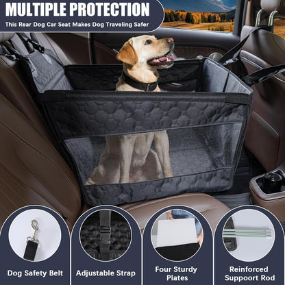 Dog Car Seat for Large Medium Dogs, Dog Car Seat Cover for Back Seat, Foldable Pet CarSeat with Safety Belt, Waterproof Fabric & Breathable Mesh, Back Seat Cover for Dogs Under 40lbs (Large, Black)