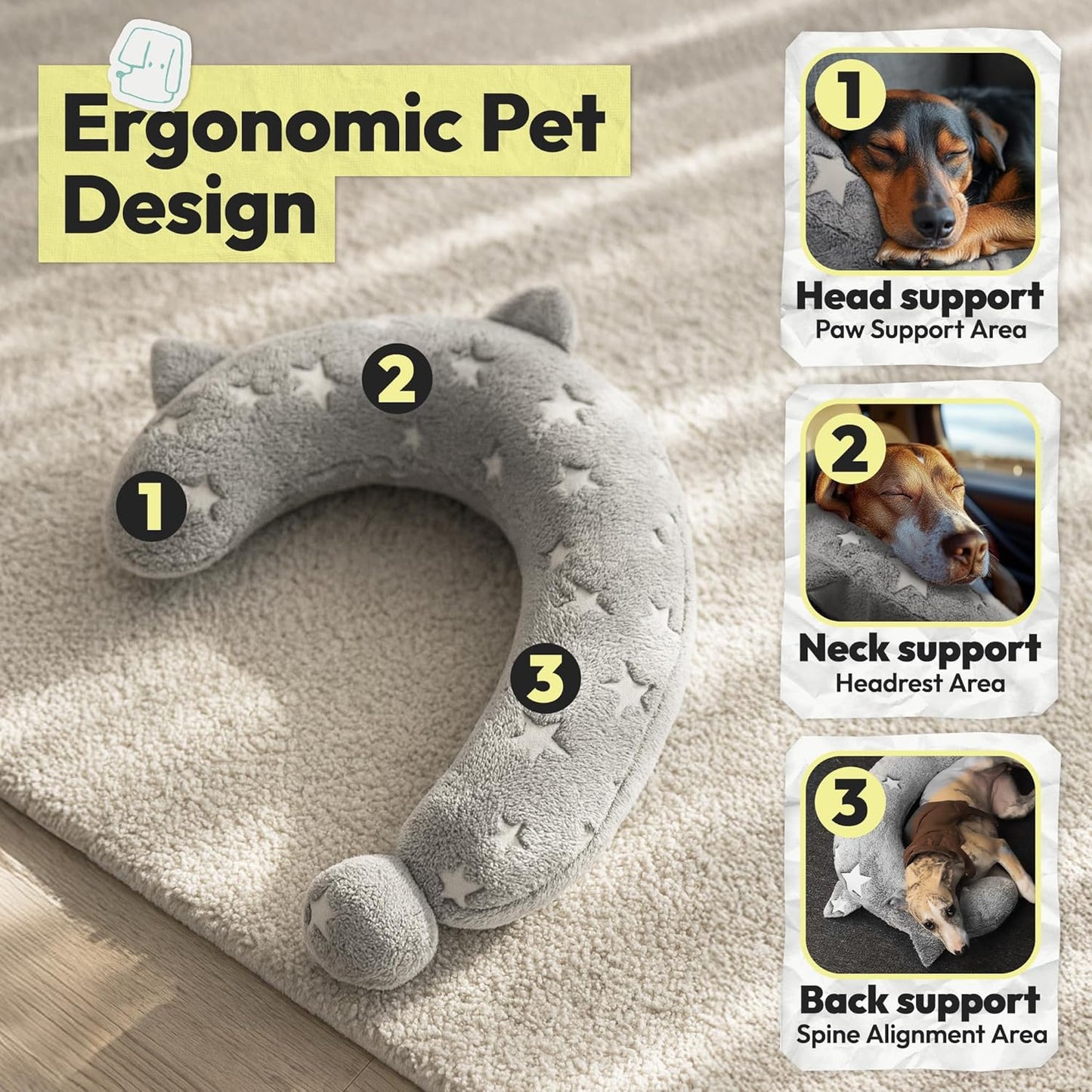 Dog Calming Pillow, Glow in The Dark Dog Put Head on, Soft Question Mark Pillows for Dogs, Kids, Adults, Washable Dog Bed Pillow, Cozy Dog Body Pillow (L Gray)