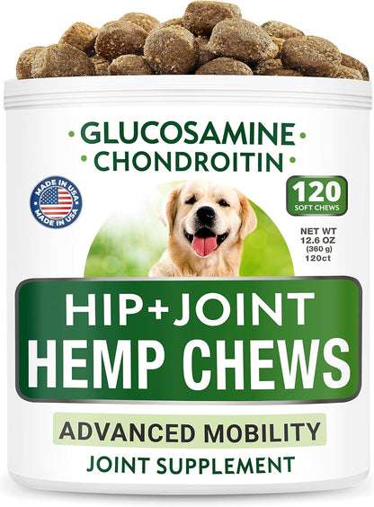 Dog Probiotics Chews + Hemp Treats + Glucosamine Bundle - Digestive Enzymes + Prebiotics + Chondroitin, MSM, Omega-3 - Gas, Diarrhea, Allergy, Constipation, Upset Stomach Relief + Joint Pain Relief