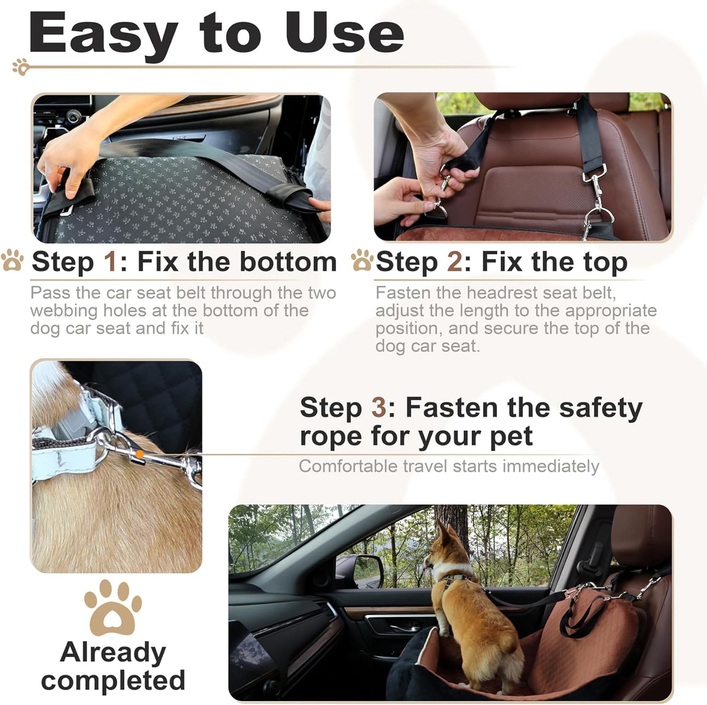 Car Dog Booster Seat,Interior Height 7 Inches Elevated for Small Dog up to 35 lbs,Pet Car Travel Safety Seat with 2 Safety Leashes,Storage Pockets,Non-Slip Bottom(Lookout-Black Outside Grey Inside)