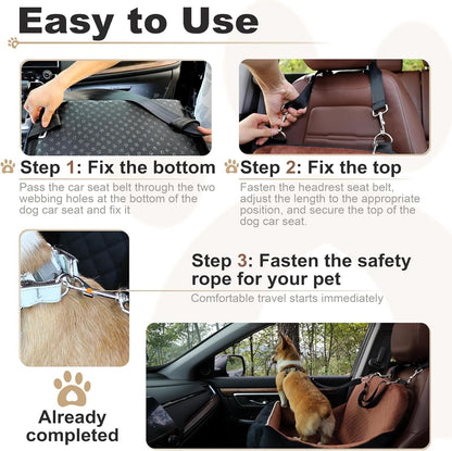 Car Dog Booster Seat,Interior Height 7 Inches Elevated for Small Dog up to 35 lbs,Pet Car Travel Safety Seat with 2 Safety Leashes,Storage Pockets,Non-Slip Bottom(Lookout-Black Outside Grey Inside)