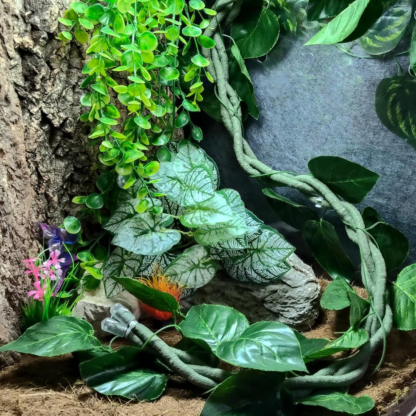 Reptile Vines, Flexible Snake Climbing Branch, Climber Chameleon Cage Vines Habitat Decor and Ball Python Terrarium Plants with Suction Cups for Chameleon Geckos Lizards Frogs