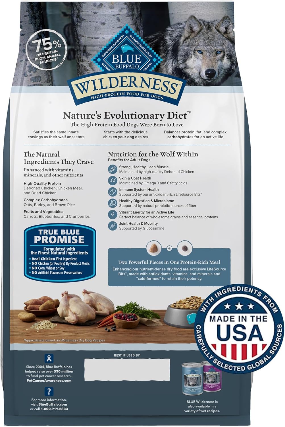 Blue Buffalo Wilderness Natural High-Protein Dry Food for Adult Dogs, Chicken Recipe, 13-lb. Bag