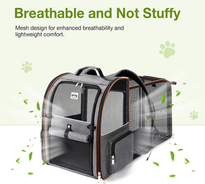 Lekebobor Large Cat Backpack Carrier Expandable Pet Carrier Backpack for Small Dogs Medium Cats Fit Up to 18 Lbs, Dog Backpack Carrier, Foldable Puppy Backpack Carrier for Travel, Hiking, Grey