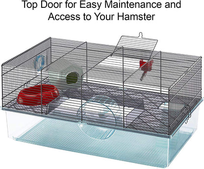 Ferplast Favola Hamster Cage Includes Free Water Bottle, Exercise Wheel, Food Dish & Hamster Hide-Out Large Hamster Cage Measures 23.6L x 14.4W x 11.8H-Inches