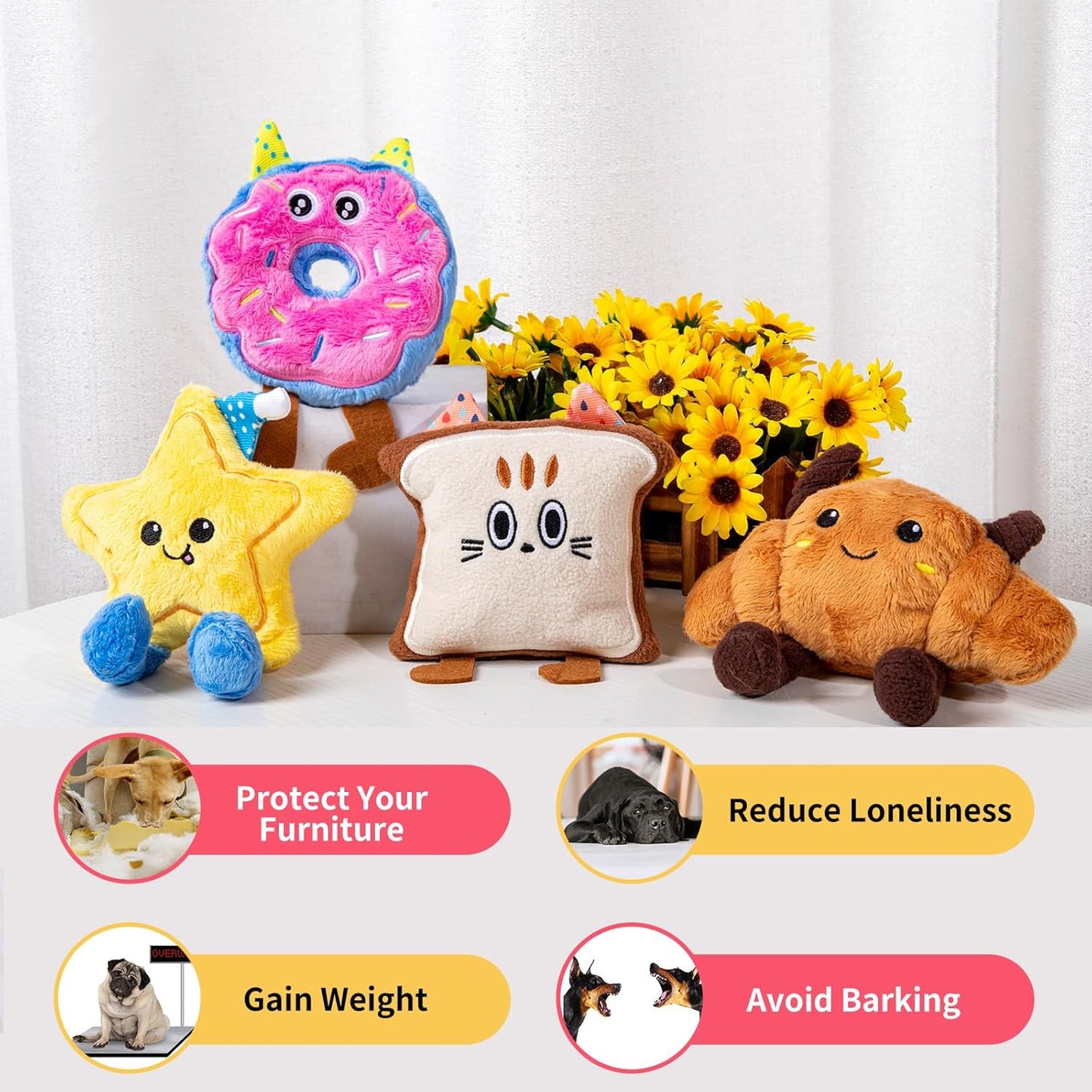 DODODOLA Small Dog Toys Squeaky Durable Push Puppy Toys for Chewing with Crinkle Paper for Small Medium Dogs