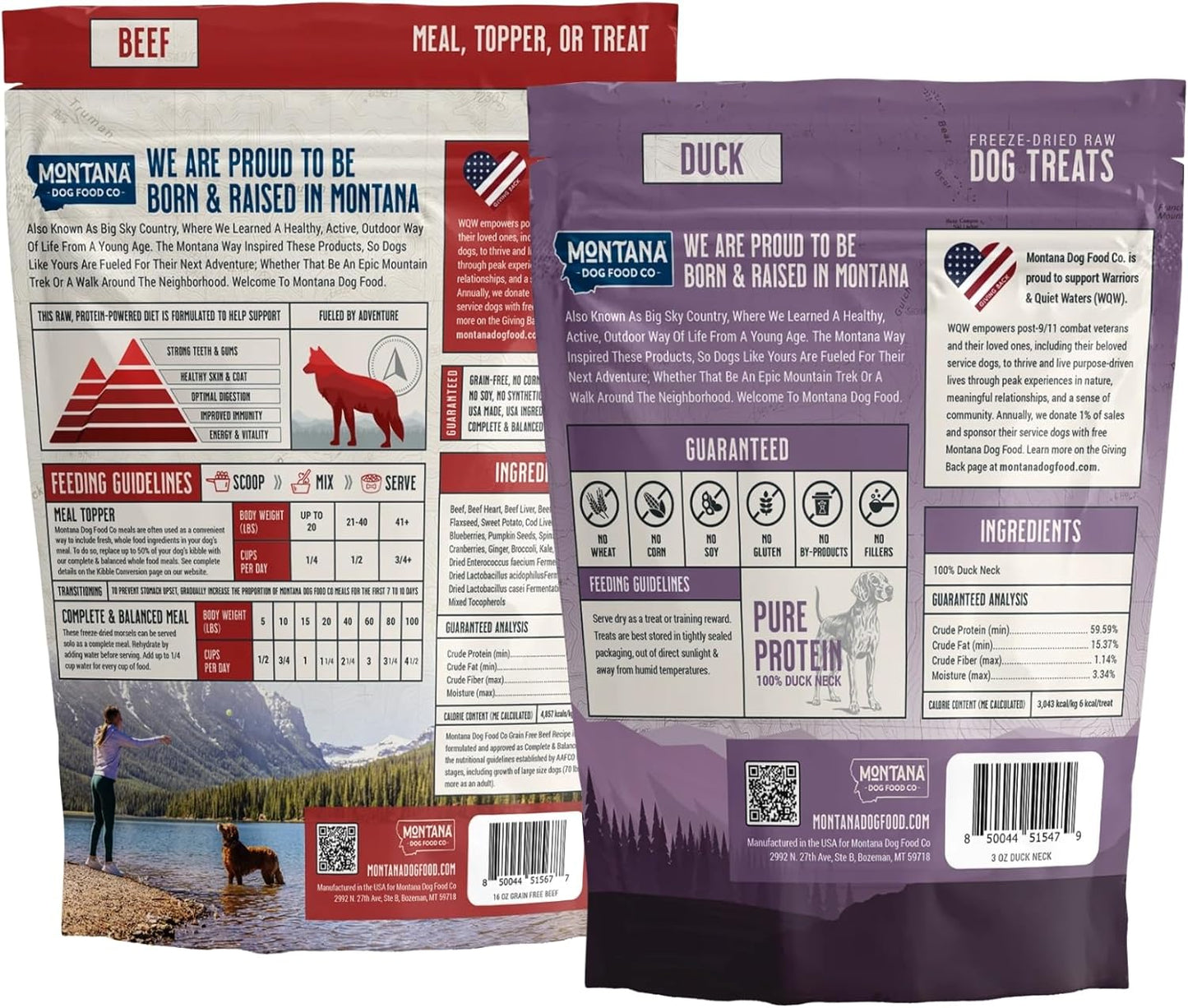 Beef Dog Food and Duck Dog Treat Adventure Fuel Bundle - Freeze-Dried Raw Food with Single Ingredient Training Snacks