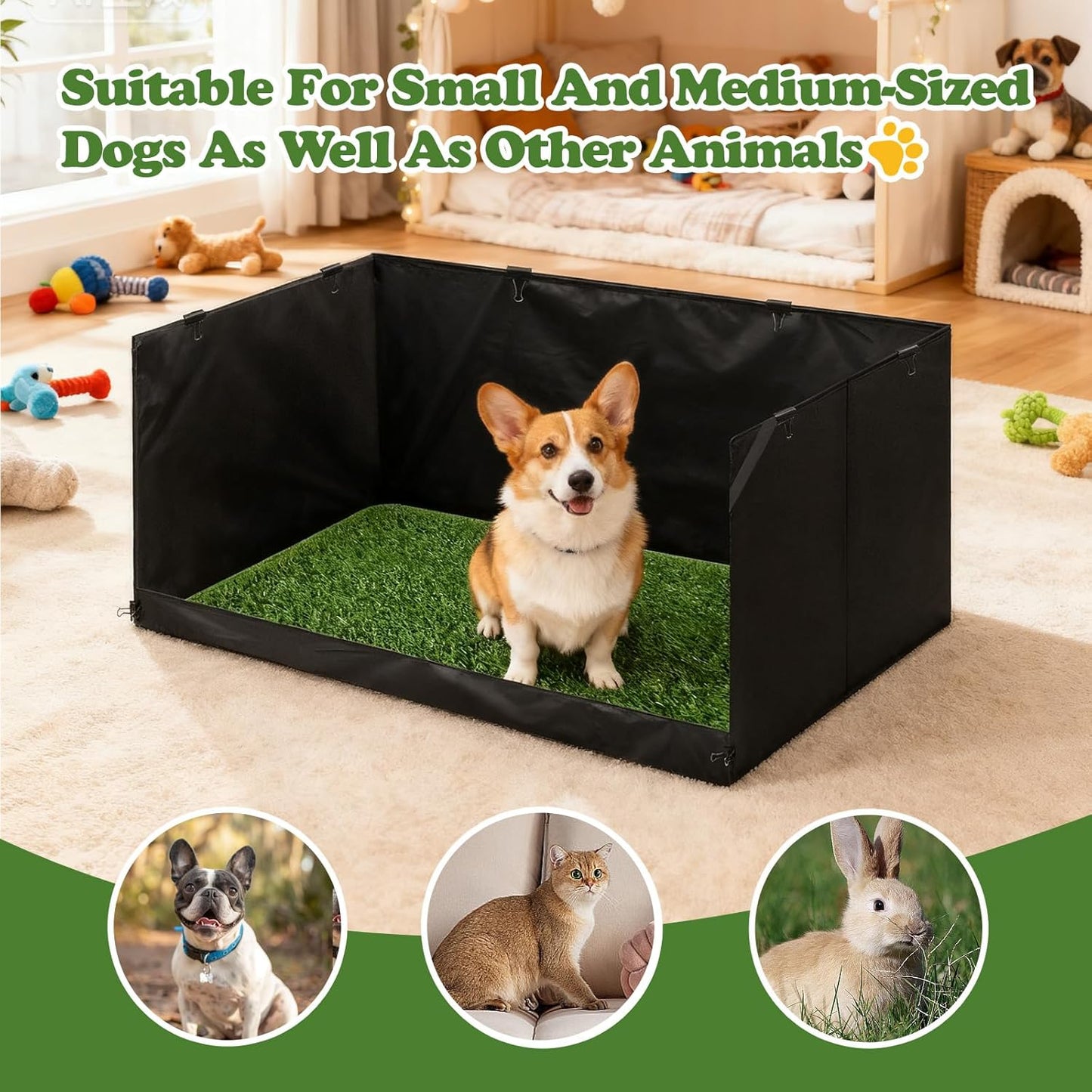 High Walls Dog Pee Pad Holder with Artificial Grass Foldable Indoor Dog Potty Tray 15.7 * 23.6 * 35.4 Inch Dogs Litter Box with Waterproof Liner for Puppies Small and Medium Dogs