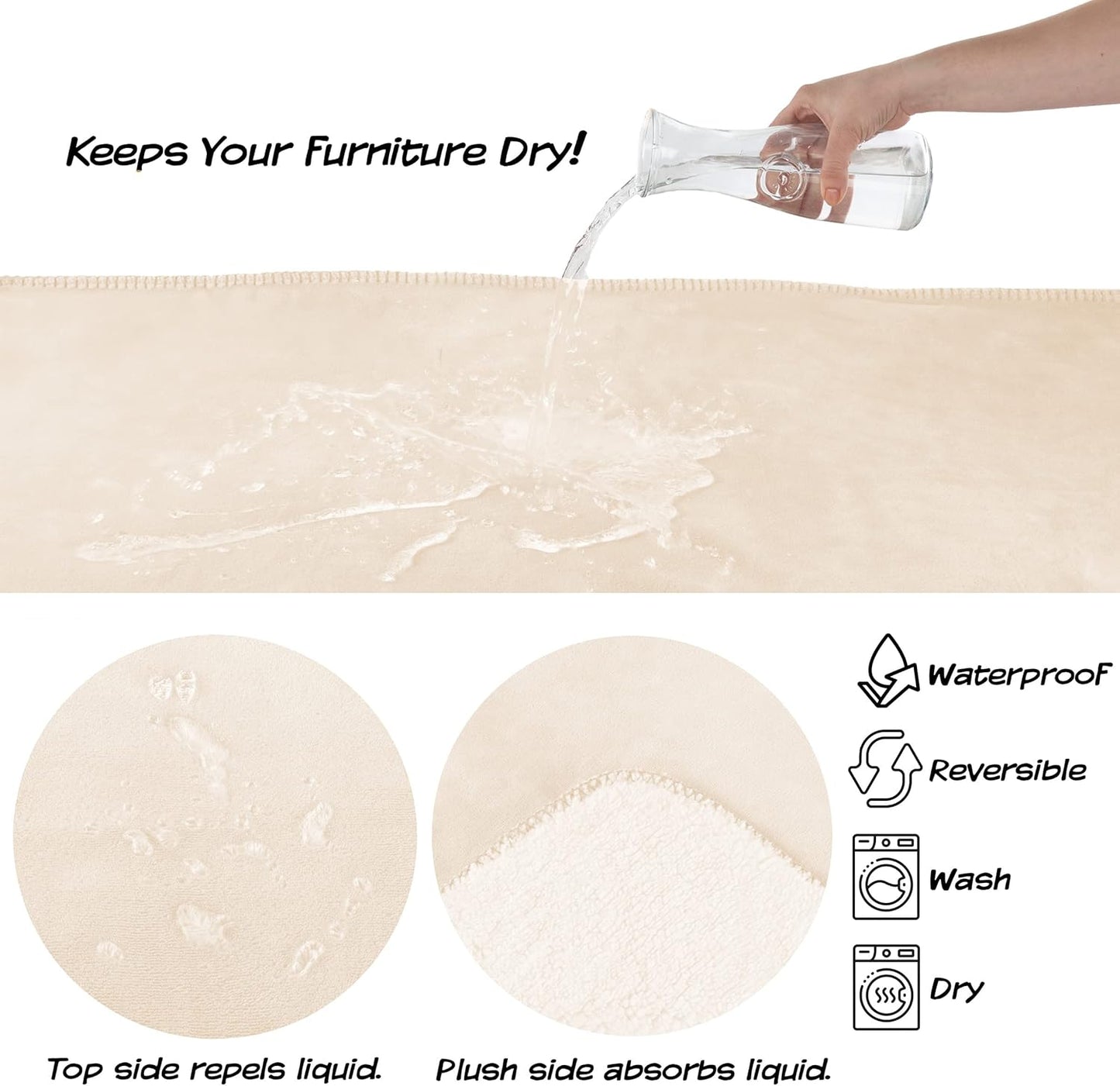 PETMAKER Waterproof Pet Blanket - 50x60-Inch Reversible Sherpa Fleece Throw Protects Couches, Cars, and Beds from Spills, Stains, and Fur (Cream)