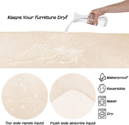 PETMAKER Waterproof Pet Blanket - 50x60-Inch Reversible Sherpa Fleece Throw Protects Couches, Cars, and Beds from Spills, Stains, and Fur (Cream)