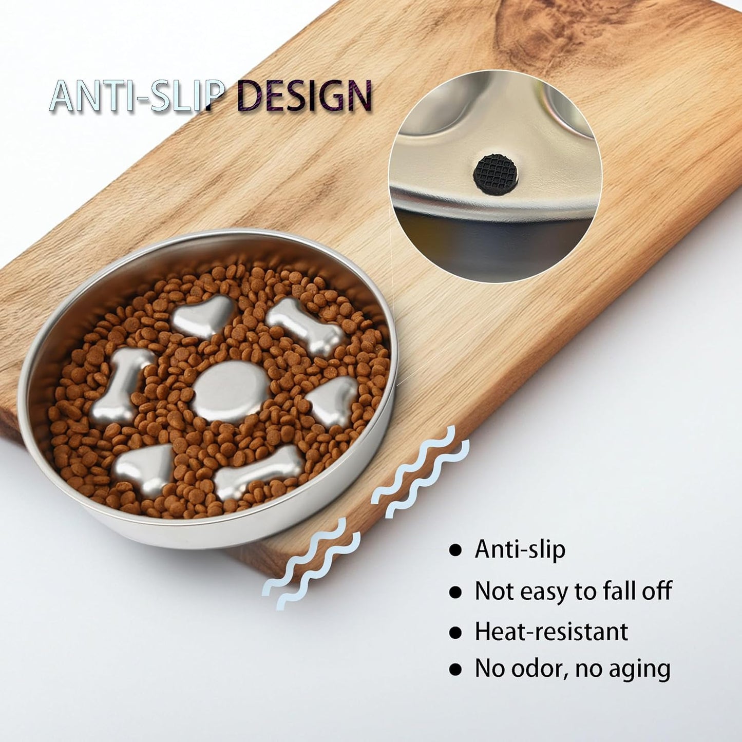 Slow Feeder Dog Bowl Stainless Steel, 3 Cups Large Capacity, Designed to Slow Down Eating, Double-Sided Design Ideal for All Dog Sizes