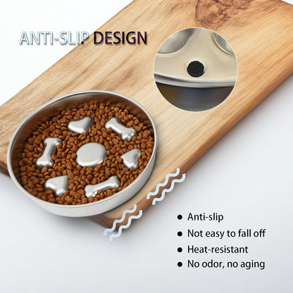 Slow Feeder Dog Bowl Stainless Steel, 3 Cups Large Capacity, Designed to Slow Down Eating, Double-Sided Design Ideal for All Dog Sizes