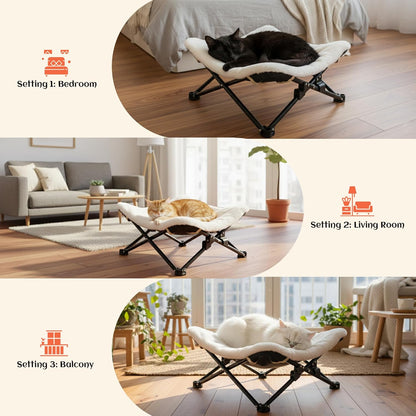 PETKARAY Foldable Elevated Cat Bed, Fluffy Kitty Lounge Furniture with Metal Frame, Raised Cat Hammock Chair for Indoor Cats