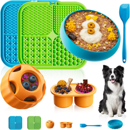 KILIN Dog Enrichment Toys 6 Pack - Dog Toys to Keep Them Busy, Lick Mat, Ball & Bowl with Peanut Butter, Frozen Treat Puzzle Dispenser for Anxiety Relief, Reduce Boredom, Perfect for Bathing Grooming