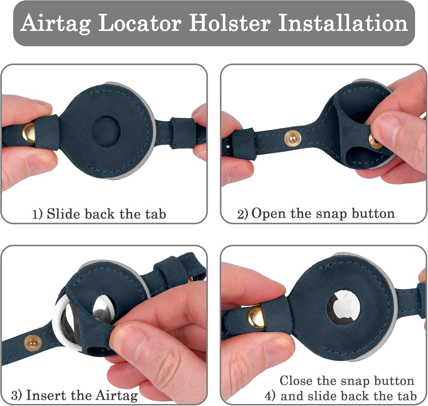 OOPSDOGGY Reflective Leather AirTag Cat Collar with Bell - Non Breakaway Adjustable Pet Collar with Apple Air Tag Holder - Lightweight GPS Kitten Collars for Small Dogs Puppy (Blue)