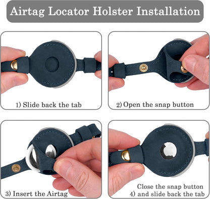 OOPSDOGGY Reflective Leather AirTag Cat Collar with Bell - Non Breakaway Adjustable Pet Collar with Apple Air Tag Holder - Lightweight GPS Kitten Collars for Small Dogs Puppy (Blue)