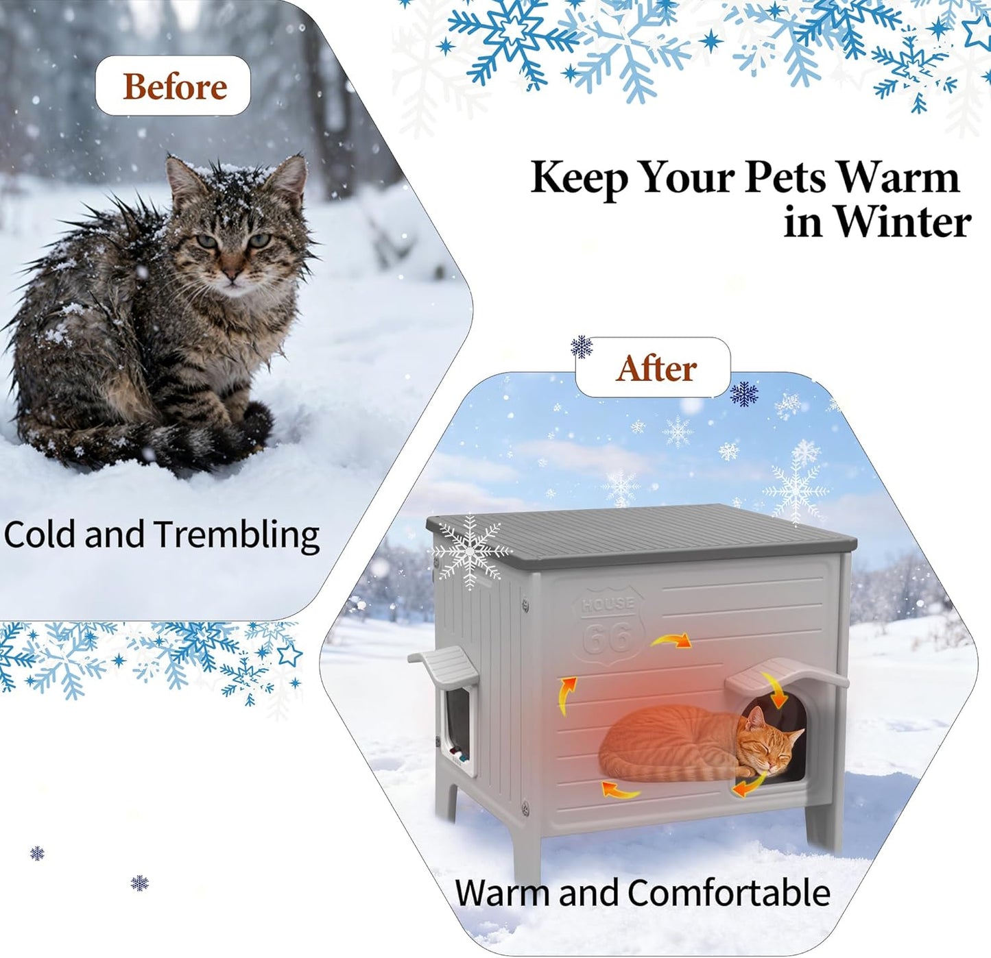 Deblue Insulated Cat House Outdoor Weatherpoof Plastic Cats Houses with Escape Door Indoor Waterproof Feral/Pet Cat Shelter Outside for Puppy, Rabbit for Winter (Grey)