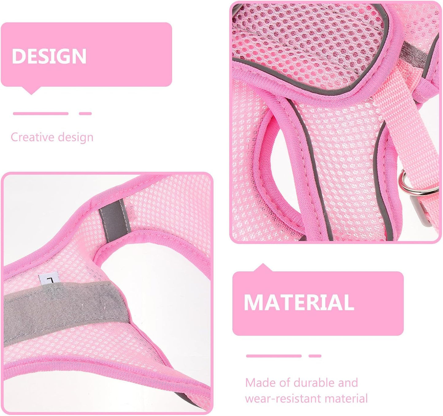 Pet Reflective Harness and Leash Set, Breathable Mesh Small Dog Harness with Adjustable Straps, Pink Large Size, Summer Walking Gear for Household Dogs