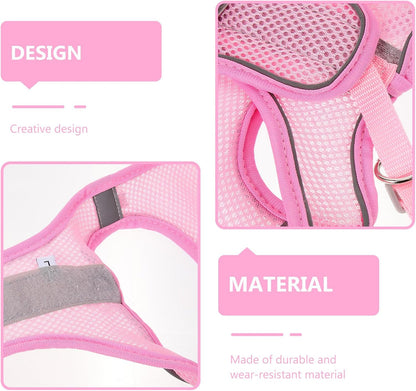 Pet Reflective Harness and Leash Set, Breathable Mesh Small Dog Harness with Adjustable Straps, Pink Large Size, Summer Walking Gear for Household Dogs
