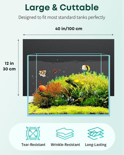 Pawfly Black Aquarium Background, 40" x 12", Static Cling Fish Tank Background Wallpaper, PVC Fish Tank Backdrop, Easy to Install Aquarium Decor Background