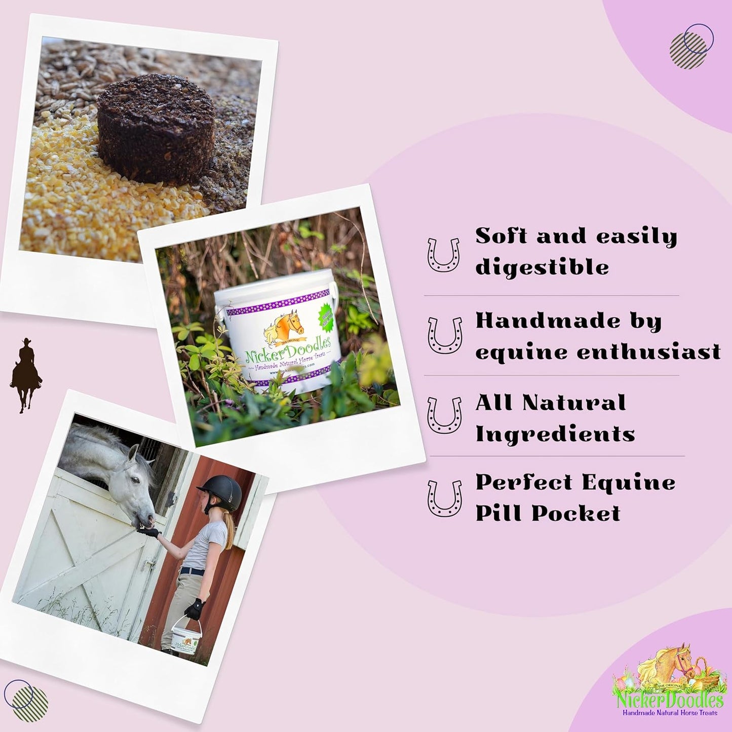 Horse Treats - 5 lb Pail - Effortlessly Give Medications with Our Soft Baked Treats - Training Treats are The Perfect Motivator - No Additives or Preservatives Handles May Vary