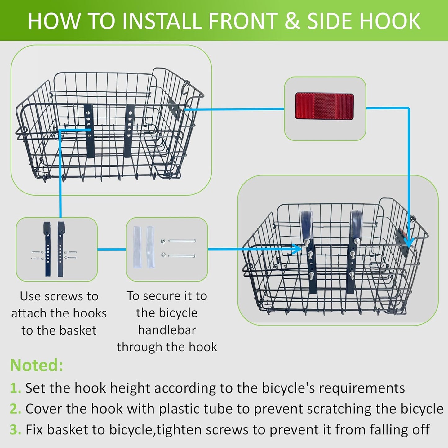 Bike Basket Suit for Front/Rear/Side of Bicycle with Removable Liner Bag, Dog Bike Basket Carrier for Travel, Large Size Basket More Storage, Ebike Accessoriest for Pets, Fruit & Grocery