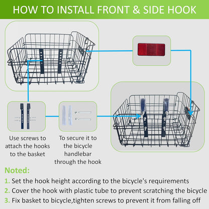 Bike Basket Suit for Front/Rear/Side of Bicycle with Removable Liner Bag, Dog Bike Basket Carrier for Travel, Large Size Basket More Storage, Ebike Accessoriest for Pets, Fruit & Grocery