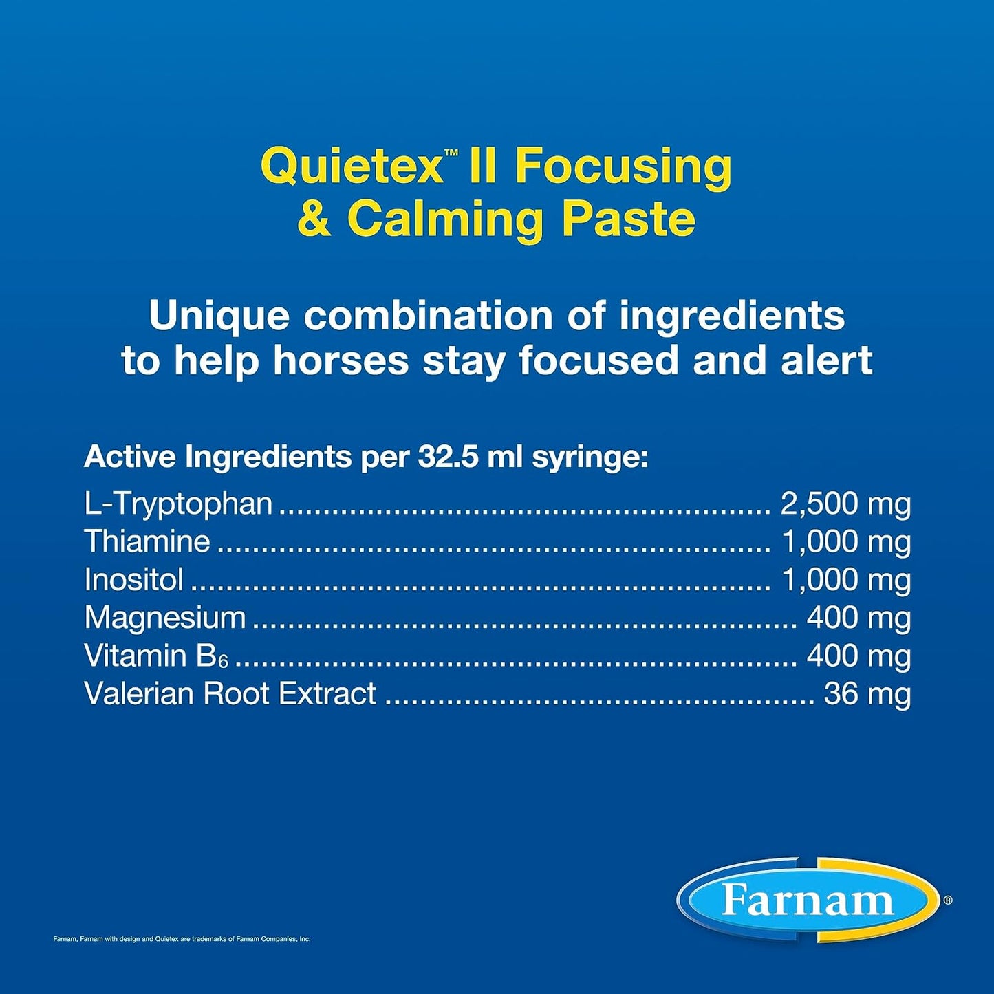 Farnam Quietex II Horse Calming Supplement Paste for Horses, Helps manage nervous behavior and keep horses calm & composed in stressful situations, 32.5 ml syringe