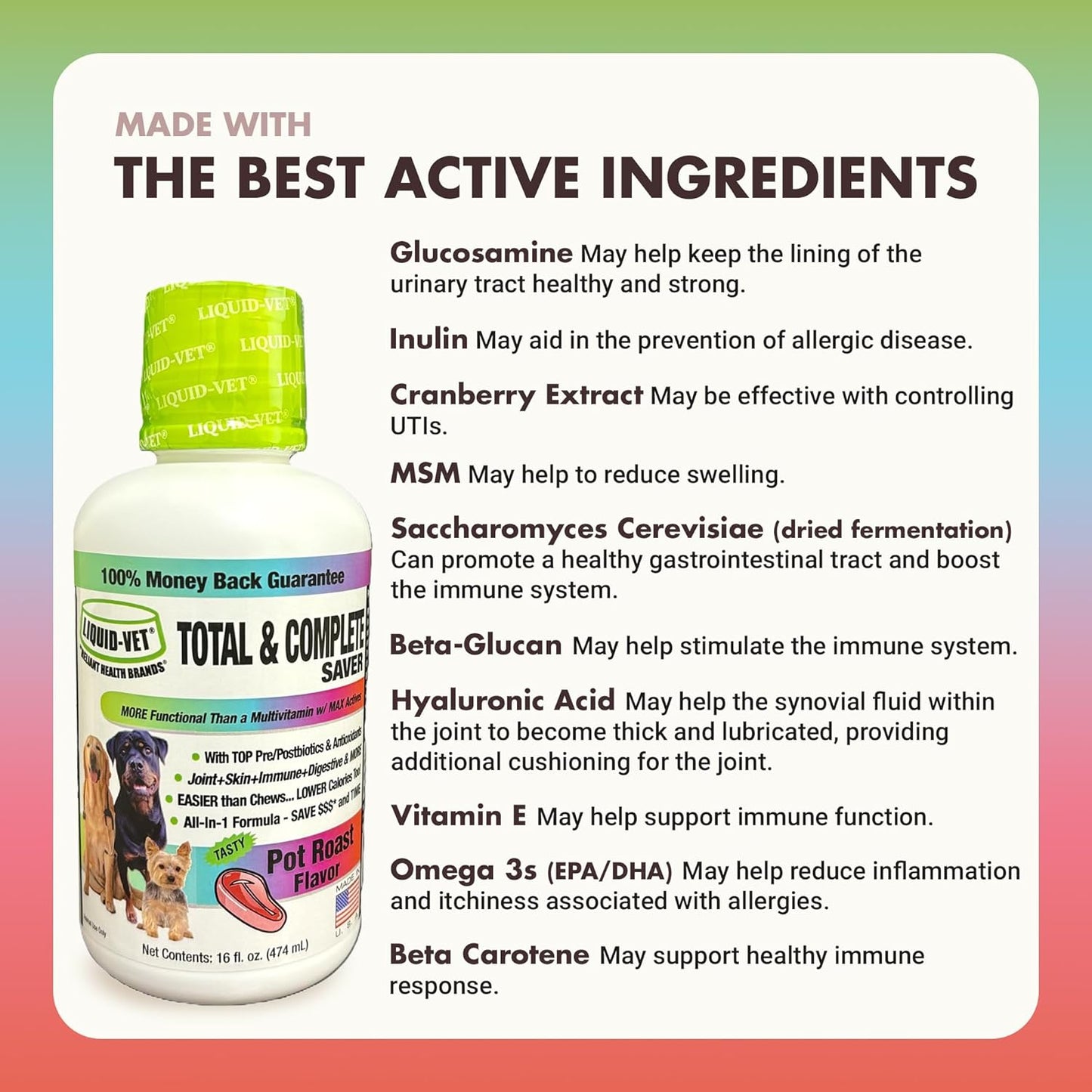 LIQUID-VET Total & Complete Support for Dogs – Joint, Allergy, Digestive & Immune Health & More – 10 Active Ingredients in 1 for Picky Eaters