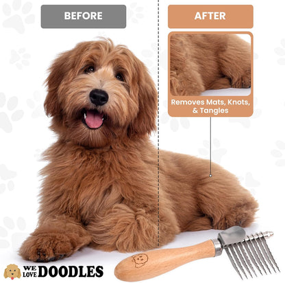 We Love Doodles Dog Dematting Brush & Rake, Detangler Brush for Dogs, Comb Tool for Grooming, Best for Doodles, Poodles, Goldendoodles, Cats & Other Pets, Matted Fur Removal On Undercoat