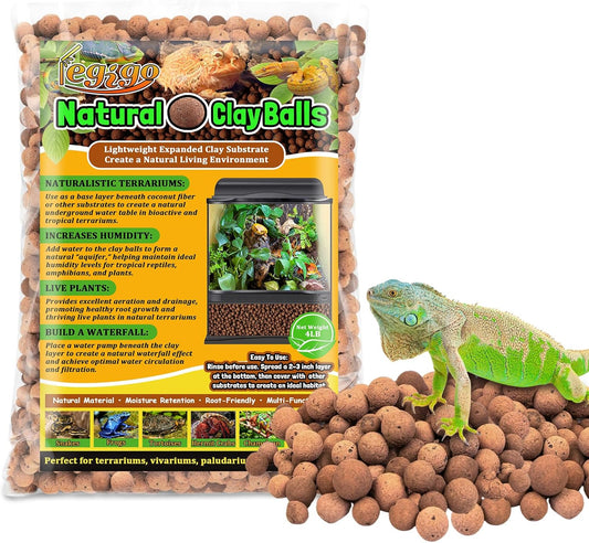 Legigo 4LBS Leca Balls Terrarium Substrate for Reptiles, Organic Lightweight Clay Pebbles Drainage Layer Substrate for Bioactive Terrarium, Expanded Clay Balls Hydro Balls for Reptiles Tank, Plants