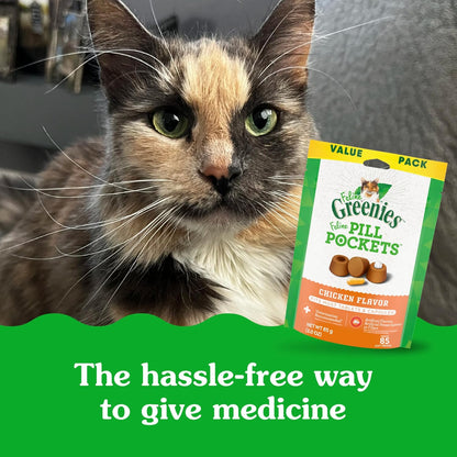 Greenies Feline Pill Pockets for Cats Natural Soft Cat Treats, Chicken Flavor, 3 oz. Pouch (85 Treats)