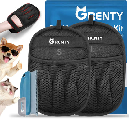 GRENTY Pet Hair Removal Glove for Dogs & Cats (2 PCS), Upgraded Five-Finger Electrostatic Magic Brush Pet Hair Remover, Pet Hair Removal Tools for Clothing, Carpet, Sofa Gaps, Car Seat